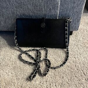 CHANEL Classic Black Leather Wallet on a chain